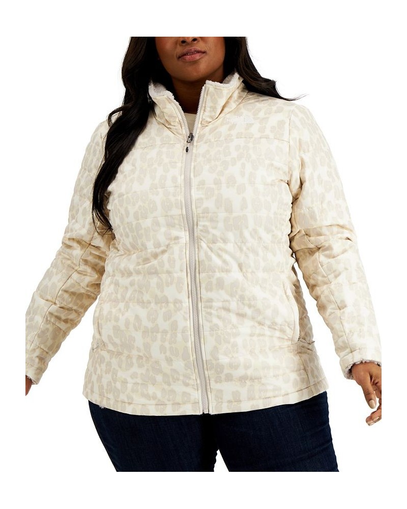 Women's Plus Size Printed Mossbud Insulated Reversible Jacket Silver Grey Leopard Print $76.05 Jackets