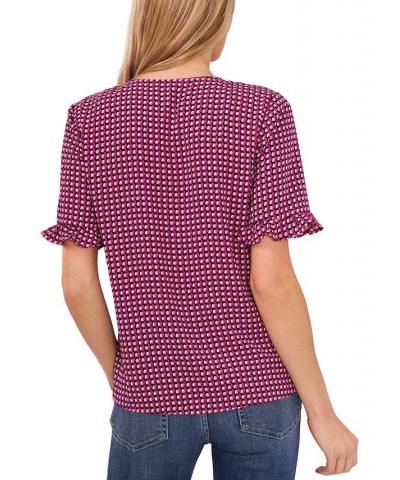 Women's Short Sleeve Button Front Blouse Purple $24.16 Tops