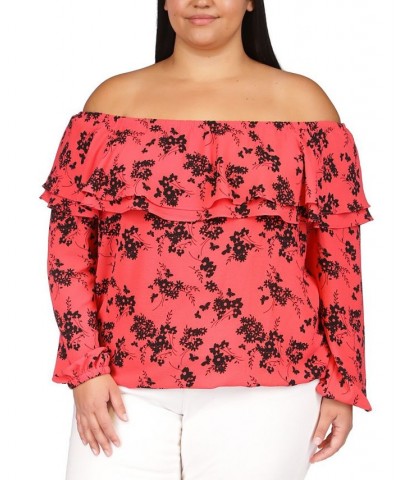 Plus Size Ruffled Off-The-Shoulder Top Geranium $42.14 Tops