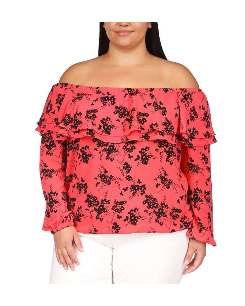 Plus Size Ruffled Off-The-Shoulder Top Geranium $42.14 Tops