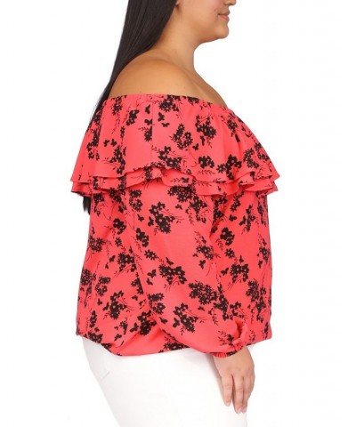 Plus Size Ruffled Off-The-Shoulder Top Geranium $42.14 Tops