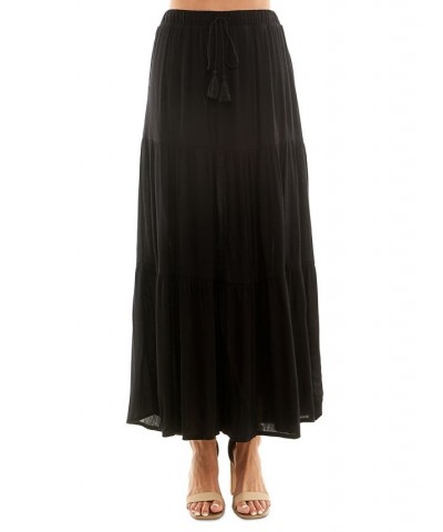 Juniors' Tiered Pull-On Drawstring Maxi Skirt Black $13.00 Skirts