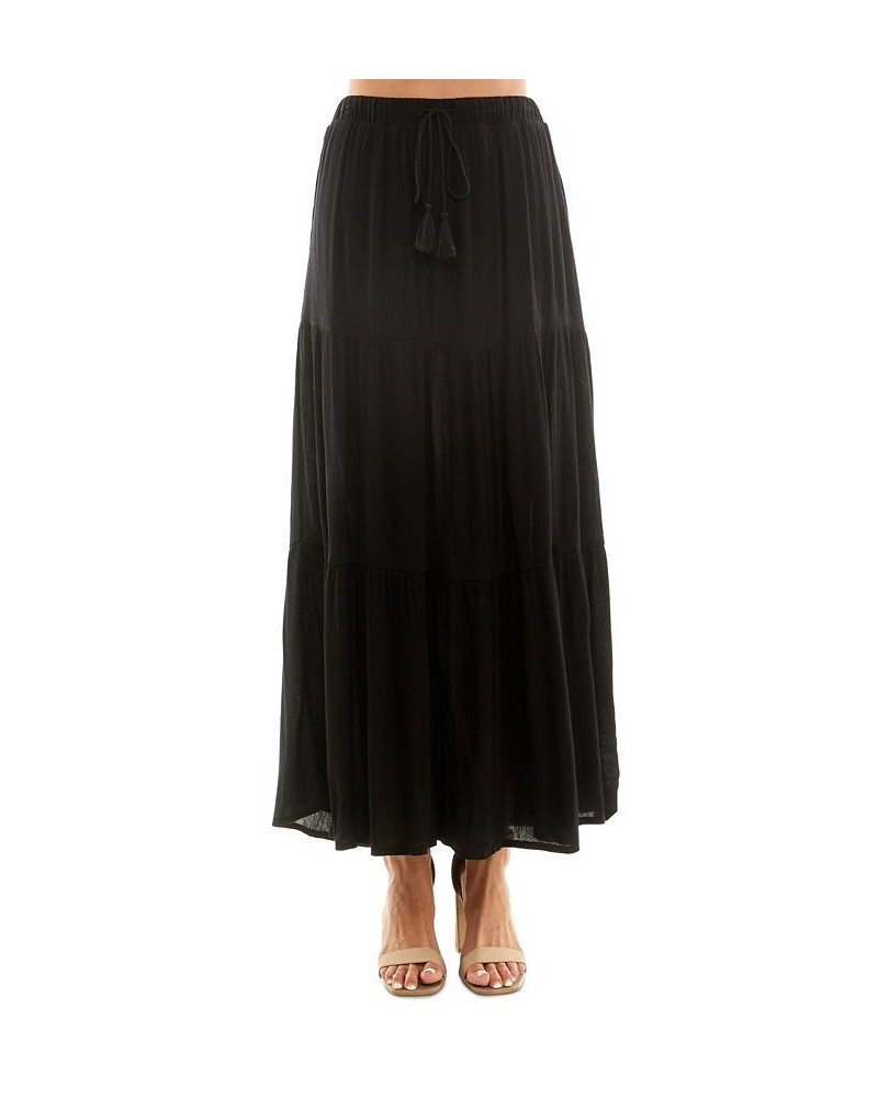 Juniors' Tiered Pull-On Drawstring Maxi Skirt Black $13.00 Skirts