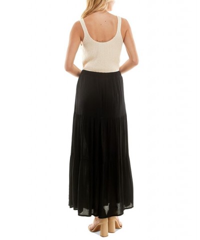 Juniors' Tiered Pull-On Drawstring Maxi Skirt Black $13.00 Skirts