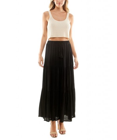 Juniors' Tiered Pull-On Drawstring Maxi Skirt Black $13.00 Skirts