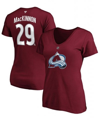 Women's Nathan Mackinnon Burgundy Colorado Avalanche Team Authentic Stack Name Number V-Neck T-shirt Burgundy $18.13 Tops