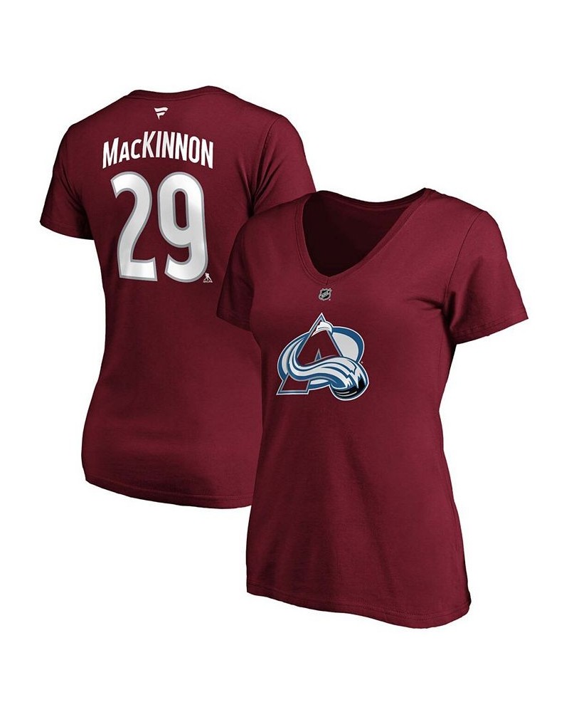 Women's Nathan Mackinnon Burgundy Colorado Avalanche Team Authentic Stack Name Number V-Neck T-shirt Burgundy $18.13 Tops