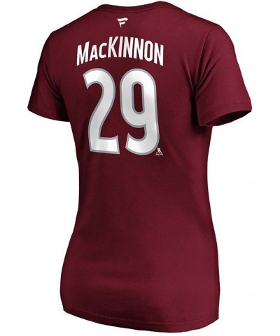 Women's Nathan Mackinnon Burgundy Colorado Avalanche Team Authentic Stack Name Number V-Neck T-shirt Burgundy $18.13 Tops