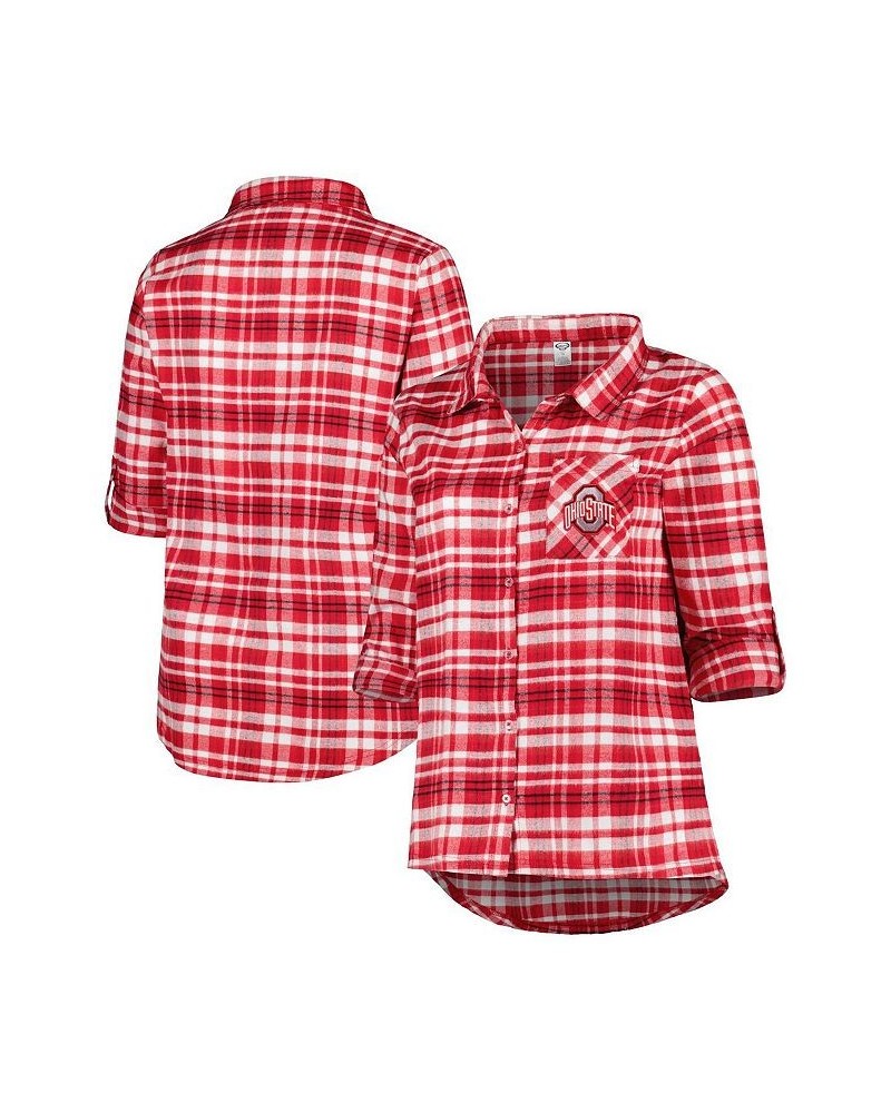 Women's Scarlet Ohio State Buckeyes Plus Size Mainstay Long Sleeve Button-Up Shirt Scarlet $33.00 Tops