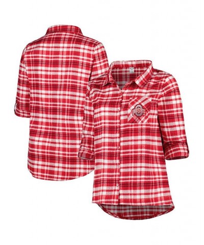 Women's Scarlet Ohio State Buckeyes Plus Size Mainstay Long Sleeve Button-Up Shirt Scarlet $33.00 Tops