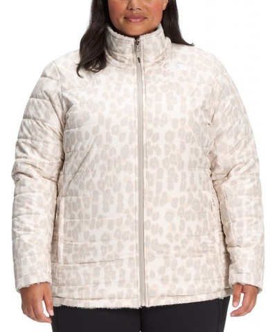 Women's Plus Size Printed Mossbud Insulated Reversible Jacket Silver Grey Leopard Print $76.05 Jackets