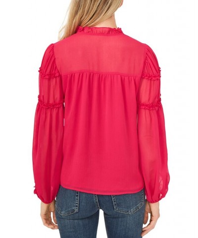 Women's Solid Ruffled-Sleeve Button-Down Blouse Pink $41.42 Tops