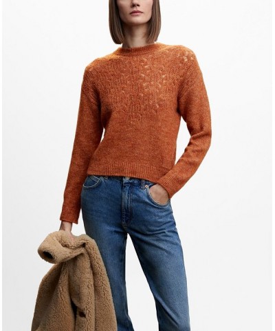 Women's Open Work-Detail Sweater Burnt Orange $30.10 Sweaters