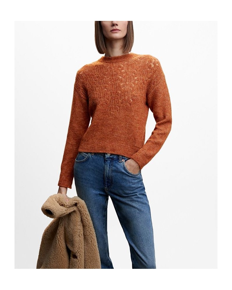 Women's Open Work-Detail Sweater Burnt Orange $30.10 Sweaters