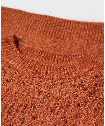 Women's Open Work-Detail Sweater Burnt Orange $30.10 Sweaters