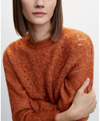 Women's Open Work-Detail Sweater Burnt Orange $30.10 Sweaters