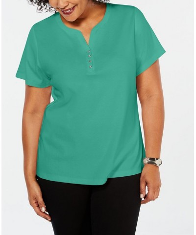 Plus Size Cotton Henley Top Nantucket Beeze $8.47 Tops