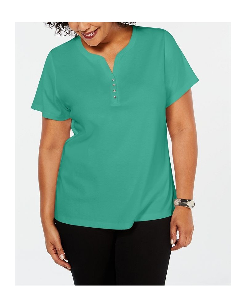 Plus Size Cotton Henley Top Nantucket Beeze $8.47 Tops