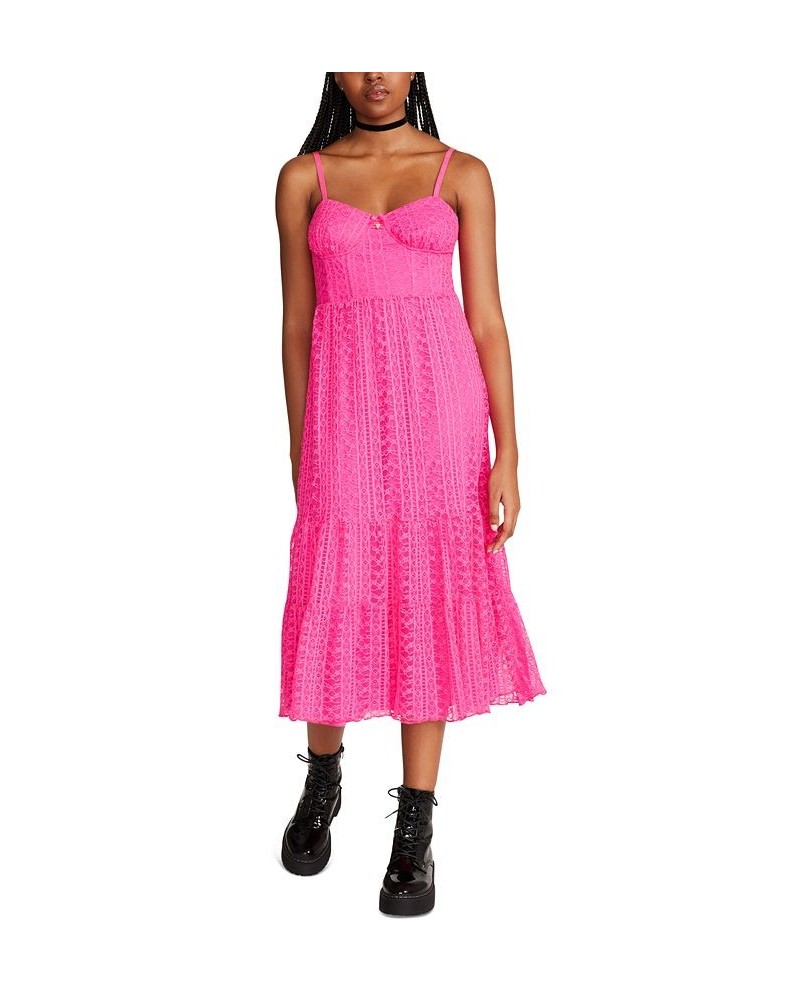 Women's Ava Lace Corset Midi Dress Pink $41.07 Dresses