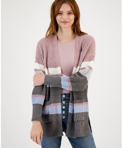 Juniors' Chenille Colorblocked Cardigan Mauve Combo $17.72 Sweaters