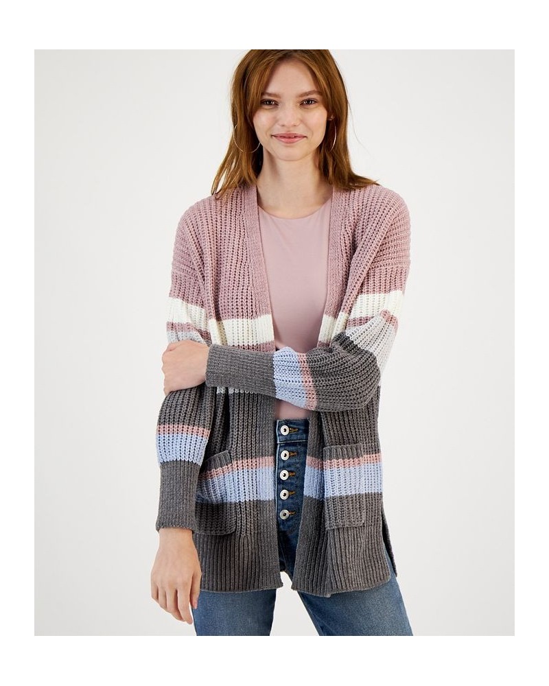 Juniors' Chenille Colorblocked Cardigan Mauve Combo $17.72 Sweaters