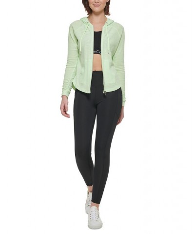 Women's Zip-Front Waffle Hoodie Green $26.09 Jackets