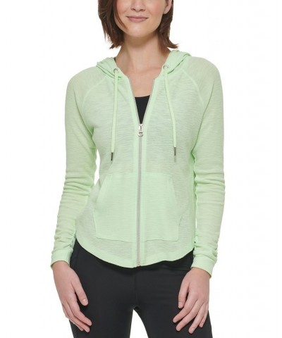 Women's Zip-Front Waffle Hoodie Green $26.09 Jackets