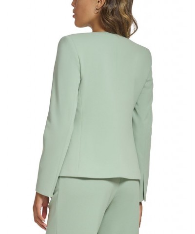 Petite Collarless Open-Front Asymmetrical Blazer Green $49.29 Jackets