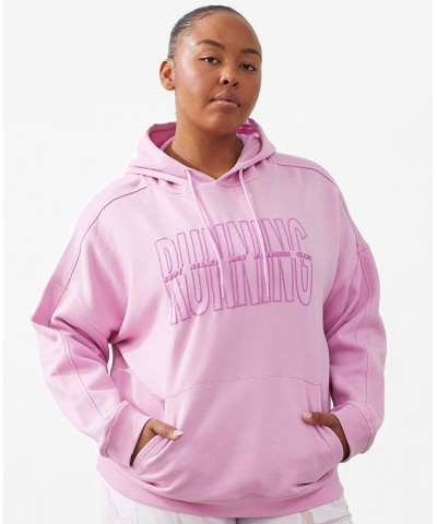 Trendy Plus Size Active Plush Oversized Graphic Hoodie Digital Orchid, Running Club $26.40 Tops