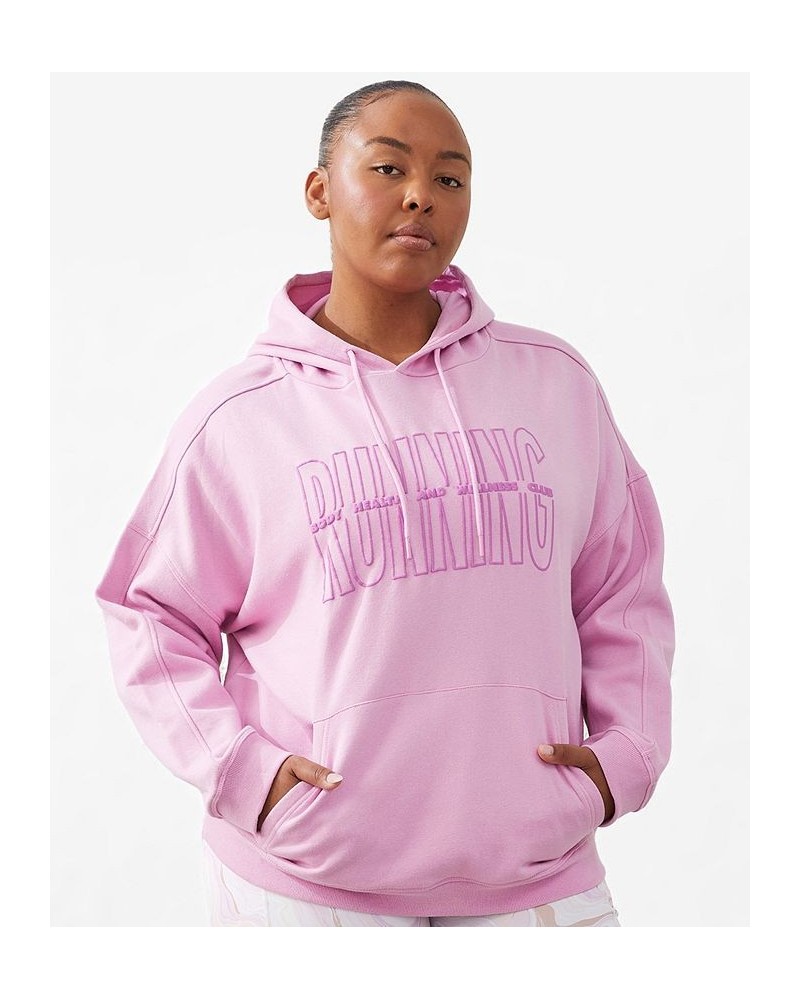 Trendy Plus Size Active Plush Oversized Graphic Hoodie Digital Orchid, Running Club $26.40 Tops