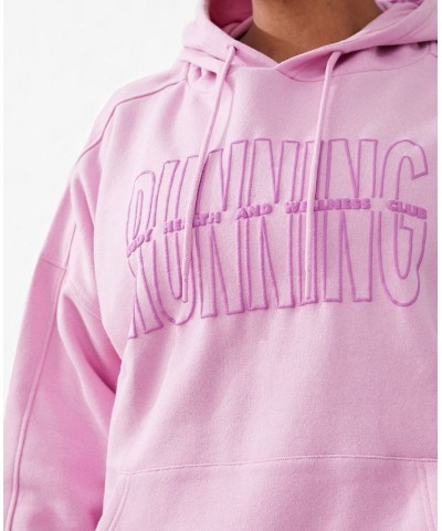 Trendy Plus Size Active Plush Oversized Graphic Hoodie Digital Orchid, Running Club $26.40 Tops