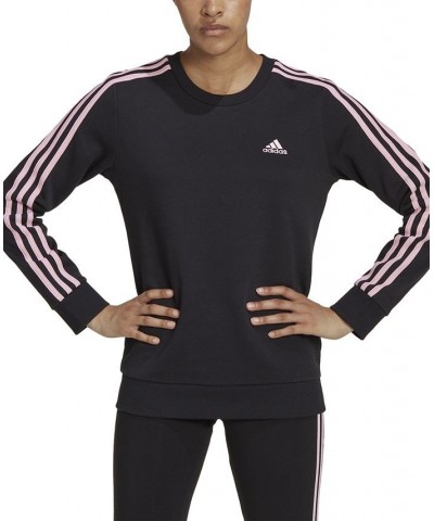 Women's 3-Stripe Cotton Fleece Crewneck Sweatshirt Black/true Pink $18.00 Sweatshirts