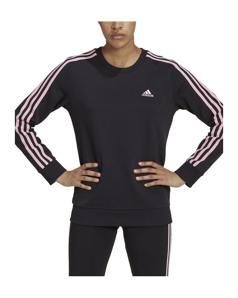 Women's 3-Stripe Cotton Fleece Crewneck Sweatshirt Black/true Pink $18.00 Sweatshirts