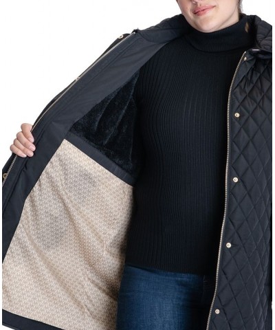 Women's Plus Size Hooded Belted Quilted Coat Black $80.50 Coats