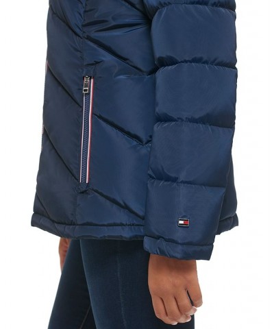 Women's Faux-Fur-Trim Hooded Puffer Coat Navy $67.20 Coats