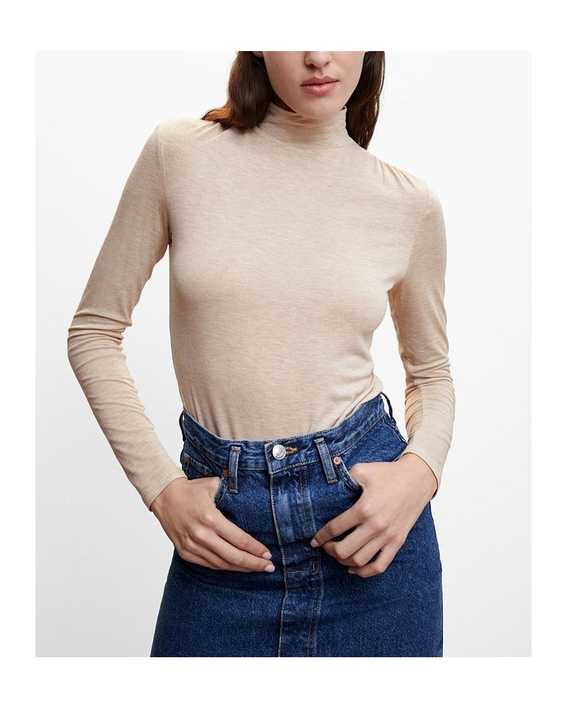 Women's Turtleneck Long-Sleeved T-shirt Tan/Beige $19.07 Tops