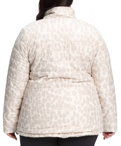 Women's Plus Size Printed Mossbud Insulated Reversible Jacket Silver Grey Leopard Print $76.05 Jackets