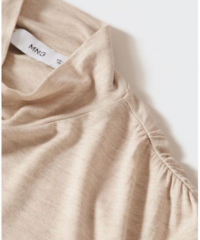 Women's Turtleneck Long-Sleeved T-shirt Tan/Beige $19.07 Tops