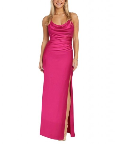 Juniors' Cowlneck Sleeveless Gown Hot Pink $57.24 Dresses