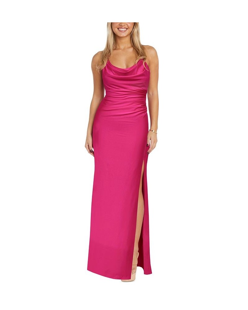 Juniors' Cowlneck Sleeveless Gown Hot Pink $57.24 Dresses