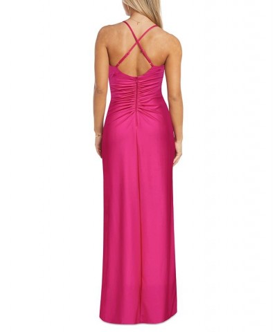 Juniors' Cowlneck Sleeveless Gown Hot Pink $57.24 Dresses