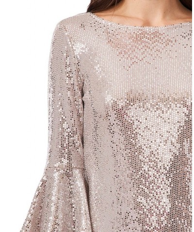 Metallic Bell-Sleeve Dress Champagne/Silver $50.49 Dresses