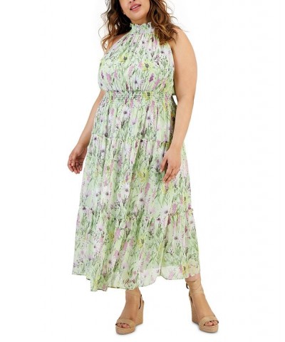 Plus Size Smocking-Trimmed Tiered Maxi Dress Honeydew/multi $70.84 Dresses