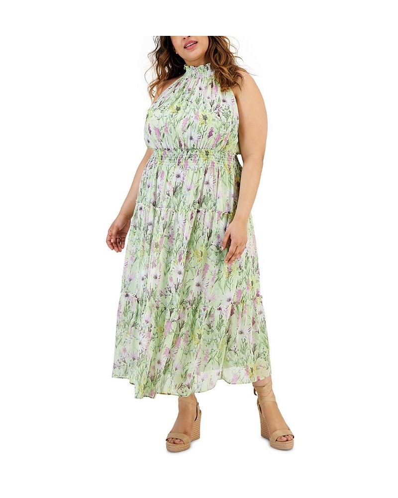 Plus Size Smocking-Trimmed Tiered Maxi Dress Honeydew/multi $70.84 Dresses