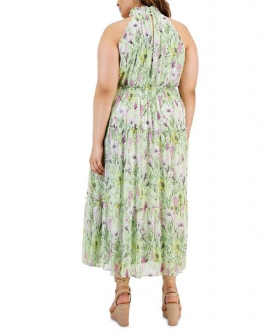 Plus Size Smocking-Trimmed Tiered Maxi Dress Honeydew/multi $70.84 Dresses