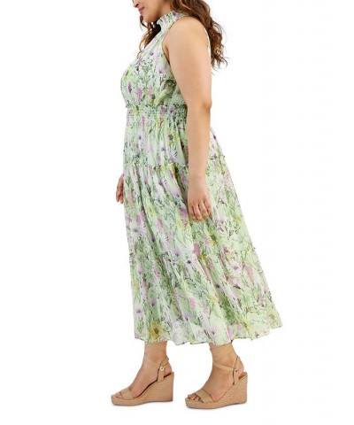 Plus Size Smocking-Trimmed Tiered Maxi Dress Honeydew/multi $70.84 Dresses