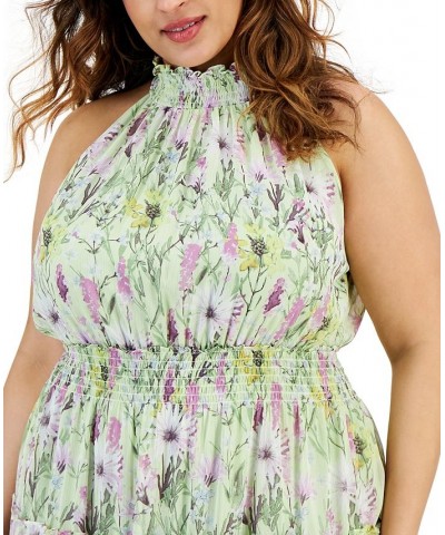 Plus Size Smocking-Trimmed Tiered Maxi Dress Honeydew/multi $70.84 Dresses