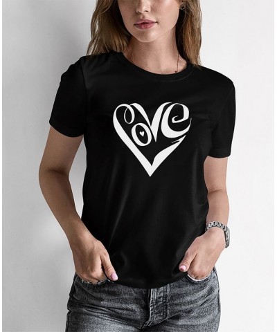 Women's Word Art Script Love Heart T-shirt Black $19.94 Tops