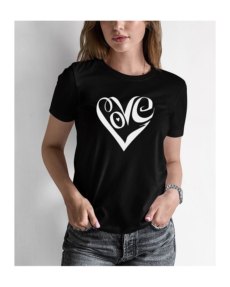 Women's Word Art Script Love Heart T-shirt Black $19.94 Tops