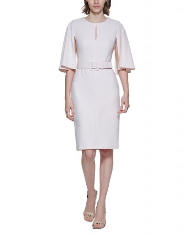 Women's Capelet-Sleeve Belted Sheath Dress Pink $50.40 Dresses